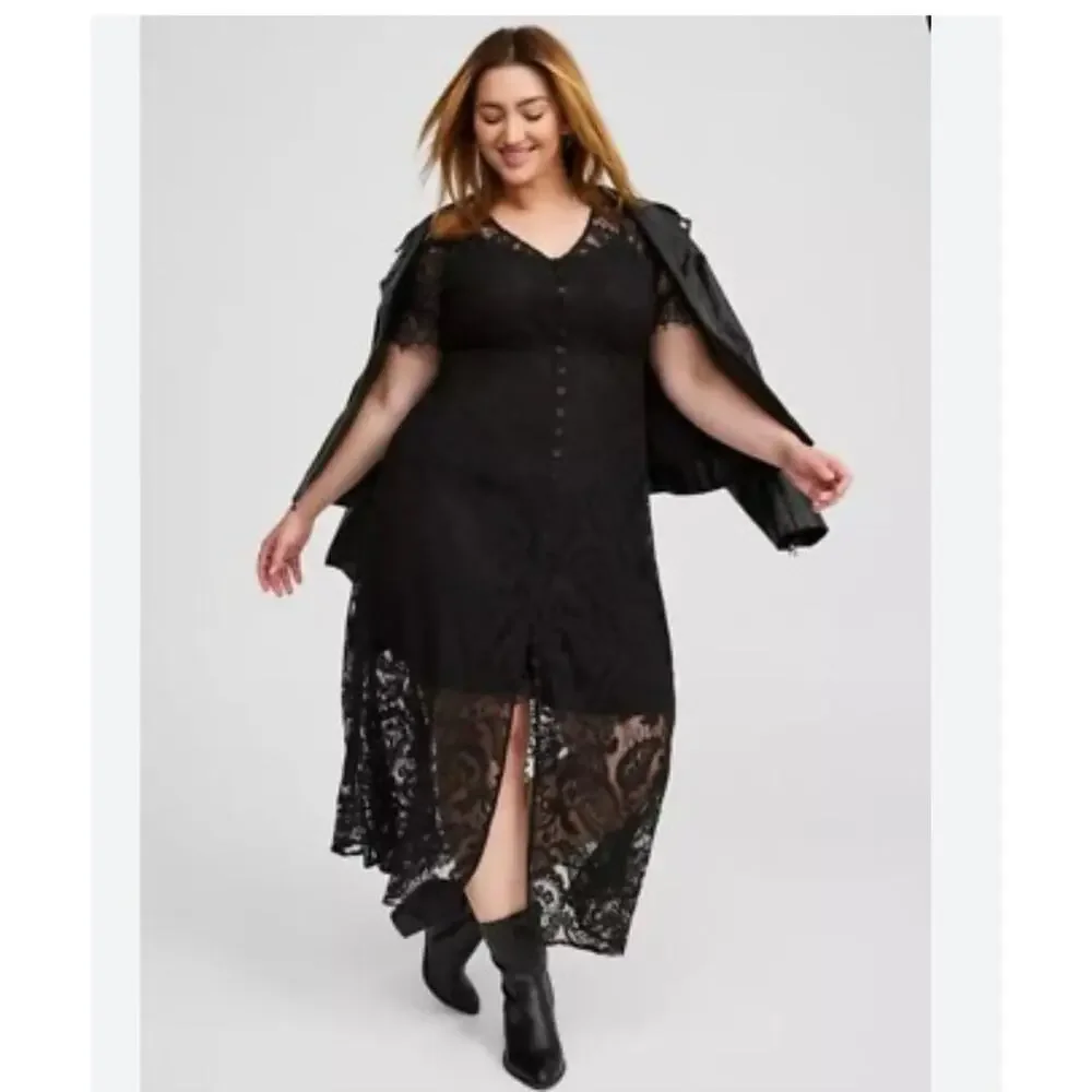 Torrid Womens Button Front Maxi Dress Black Lace Goth Vampire Whimsigoth 3X 3 - Picture 2 of 9